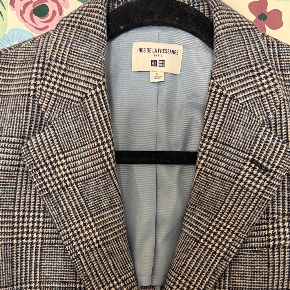 Uniqlo Ines de la Fressange Plaid Tailored Blazer in Black & Light Blue - Picture 2 of 4